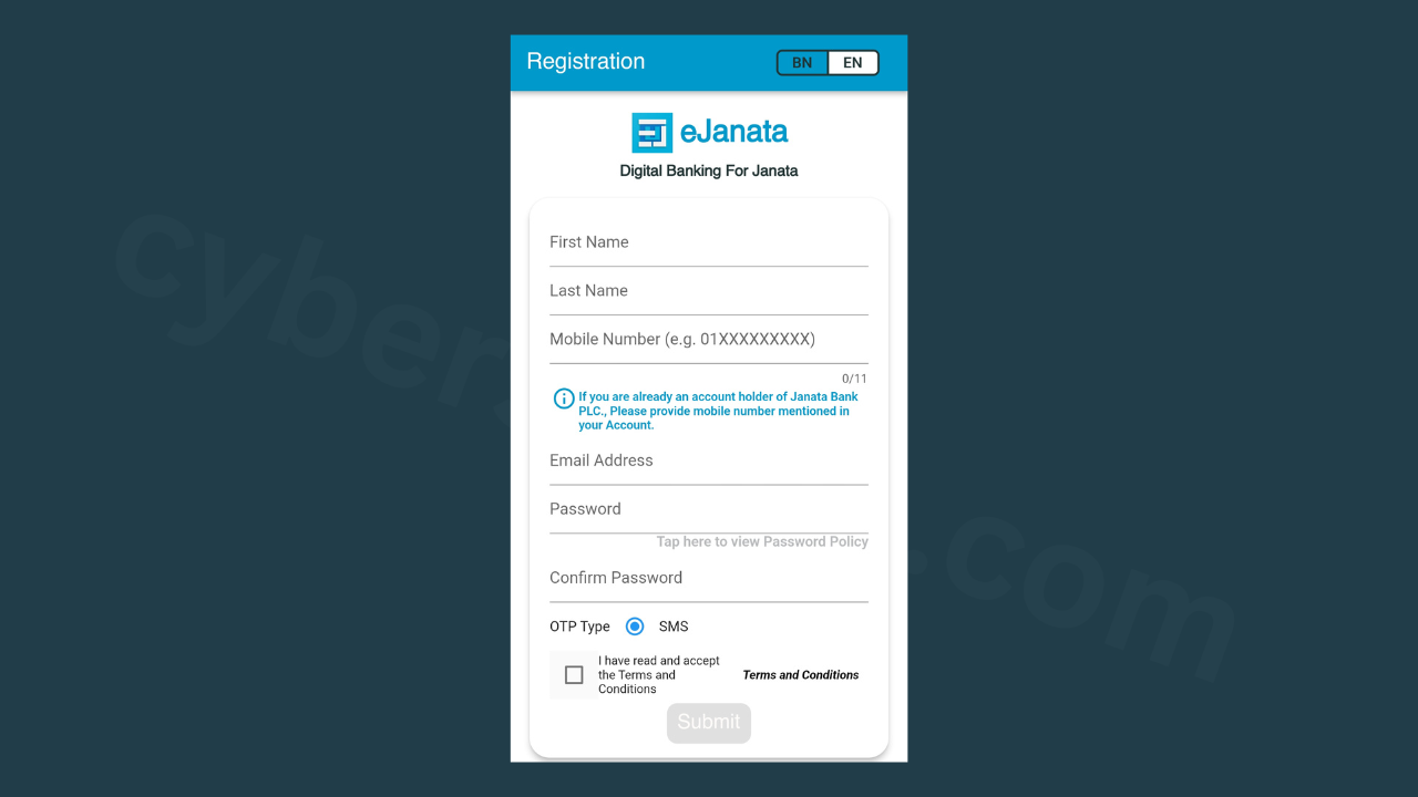 অনলাইনে ব্যাংক একাউন্ট চেক - ejanata-app-register-signup-cybersheba.com