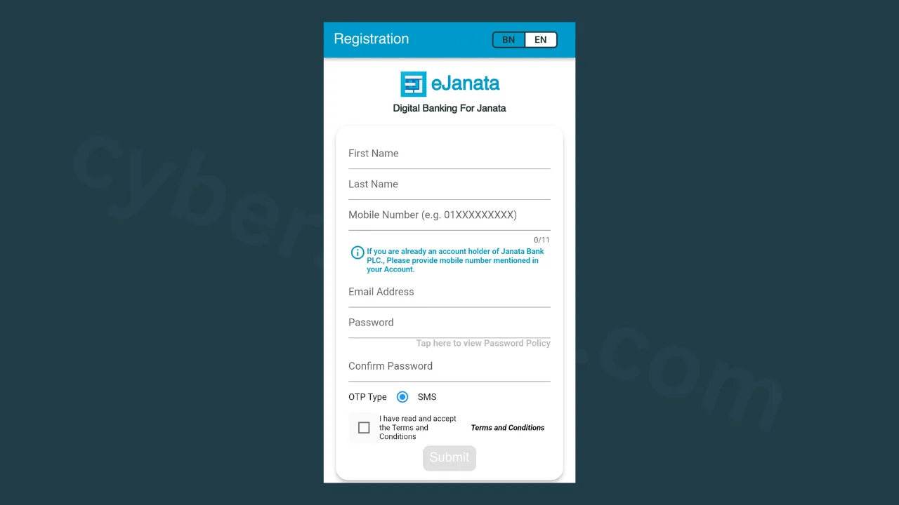 অনলাইনে ব্যাংক একাউন্ট চেক - ejanata-app-register-signup-cybersheba.com