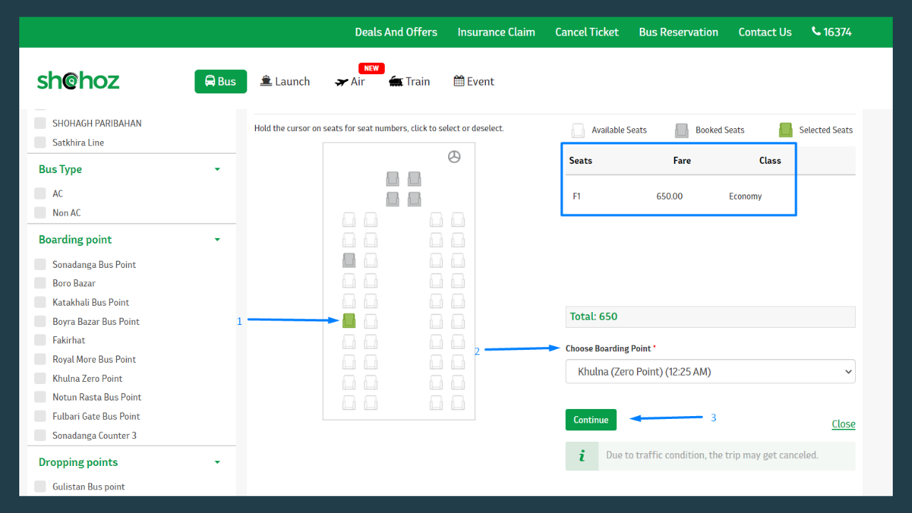 Shohoz-select-seat-হানিফ বাস টিকেট অনলাইন-cybersheba.com